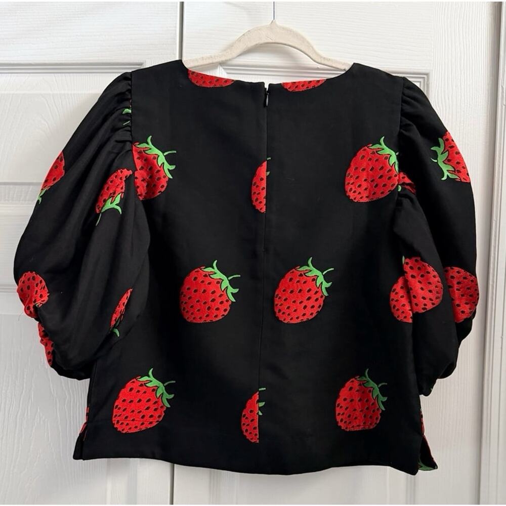 Anthropologie Maeve Puff Sleeve Strawberry Blouse NWT Medium - Picture 3 of 4
